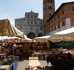 Il Mercato dell'Antiquariato nel centro di Lucca. Sullo sfondo la cattedrale romanica  - © Dennis van de Water / Shutterstock.com
