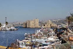 L'antica città fenicia di Sidone, Libano, con le barche dei pescatori ormeggiate al porto. Sullo sfondo, ciò che resta della fortezza dei crociati - © canan kaya / Shutterstock.com ...