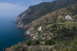 La costa rocciosa ad ovest di Moneglia, riviera di Levante (Liguria)
