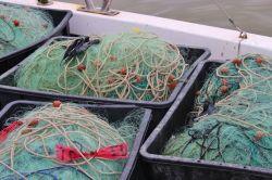 Le reti da pesca sul molo di Porto Garibaldi, riviera romagnola