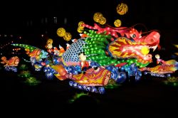 Un dragone illuminato durante la Festa delle Luci di Lione (Francia). Il festival attira ogni anno milioni di visitatori.