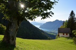 Uno splendido panorama di Stoos nel Canton Svitto, Svizzera. Nel bel mezzo della natura alpina svizzera sorge il borgo di Stoos, un luogo adatto ai bambini, lontano dal traffico automobilistico ...
