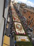Via Belardi a Genzano Romano durante la Infiorata del Corpus Domini. In genere vengono composti 13 quadri floreali, utilizzando oltre 350.000 fiori di stagione