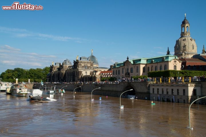 Immagine Alluvione Dresda (Dresden Flood) il fiume Elba sfiora la zona del centro storico e dello Zwinger - © Fexel / Shutterstock.com