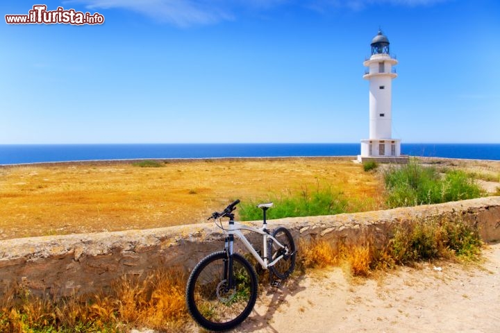 Immagine Il faro di Es Cap de Barbaria, all'estremità sud-occidentale di Formentera, Baleari, Spagna. Alto e fiero sulla costa rocciosa, a breve distanza da un'antica torre di avvistamento, è un'ottima meta per una passeggiata o una gita in bicicletta lungo i sentieri dell'isola  - © holbox / Shutterstock.com