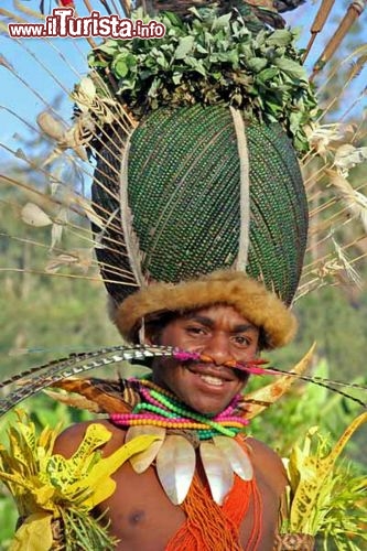 Immagine Papua Nuova Guinea, ragazzo etnia Kalam con un incredibile copricapo - Foto di Giulio Badini, I Viaggi di Maurizio Levi.