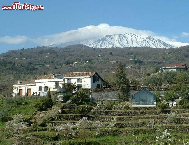 Immagine Il vulcano Etna domina il paesaggio intorno a Piedimonte Etneo, il villaggio della Sicilia che si trova a nord di Catania 