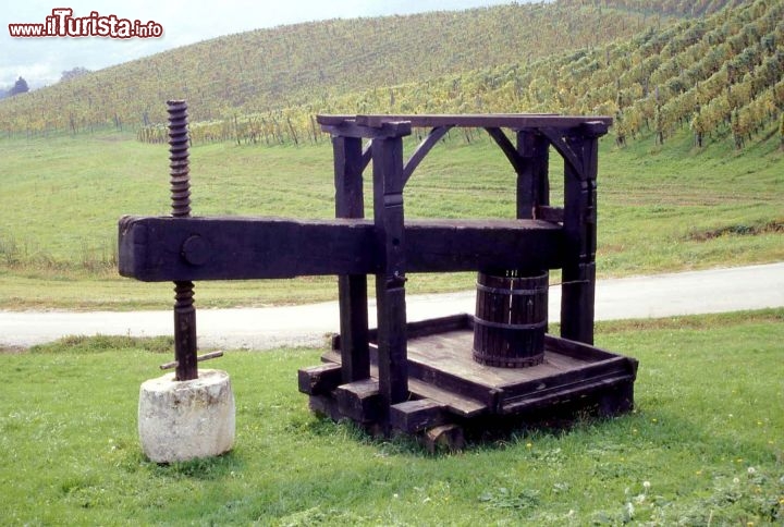 Immagine Torchio per il vino a Radenci, Slovenia. Questo attrezzo permette di effettuare la spremitura della vinaccia fresca - Foto di Giulio Badini