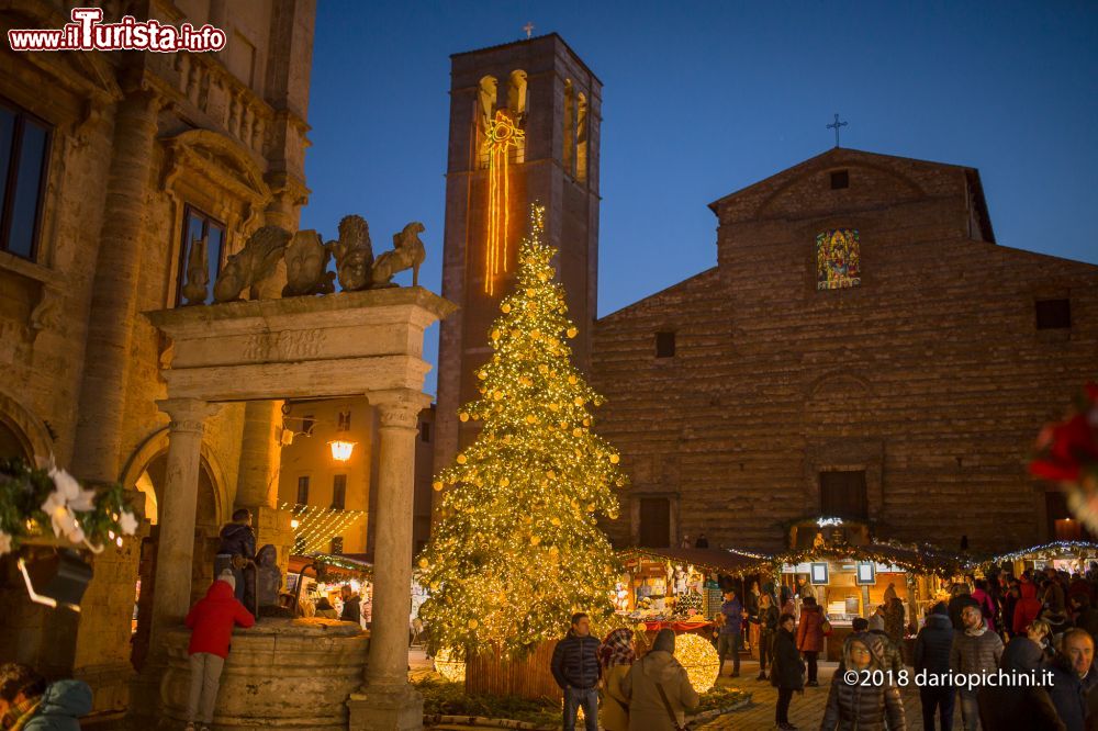 Immagine Albero di Natale e bancarelle davanti alla cattedrale dell'Assunta a Mentepulciano, provincia di Siena (Toscana).