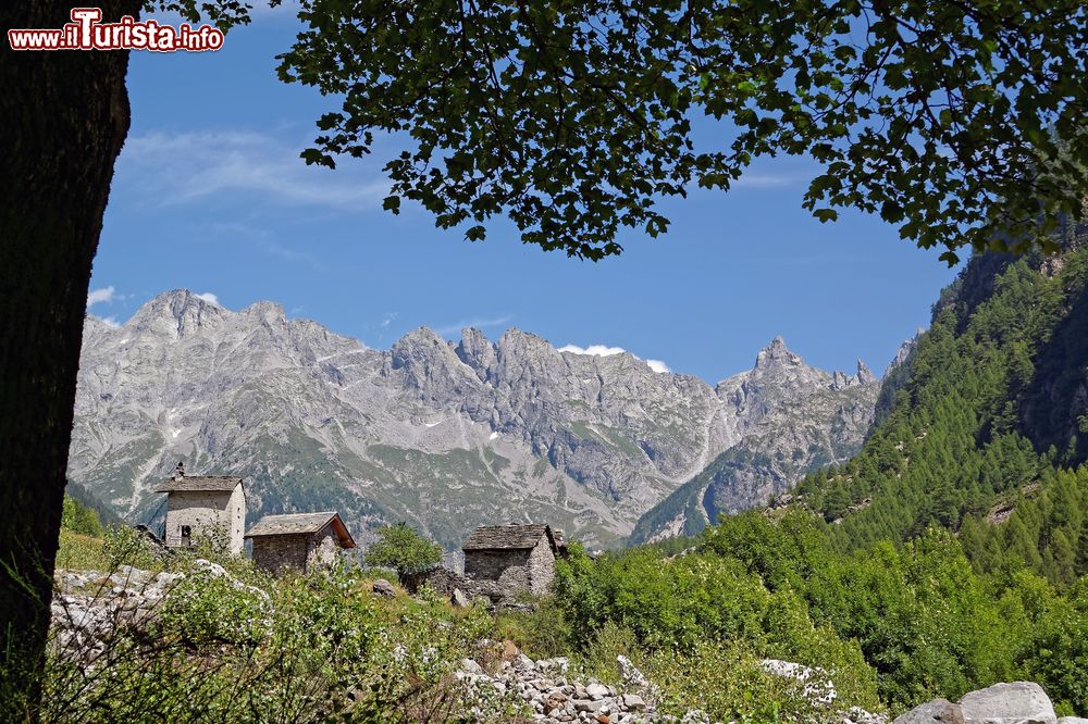 Immagine Alpi con panorama sulla Val Codera, provincia di Sondrio (Lombardia): vecchie case in pietra.