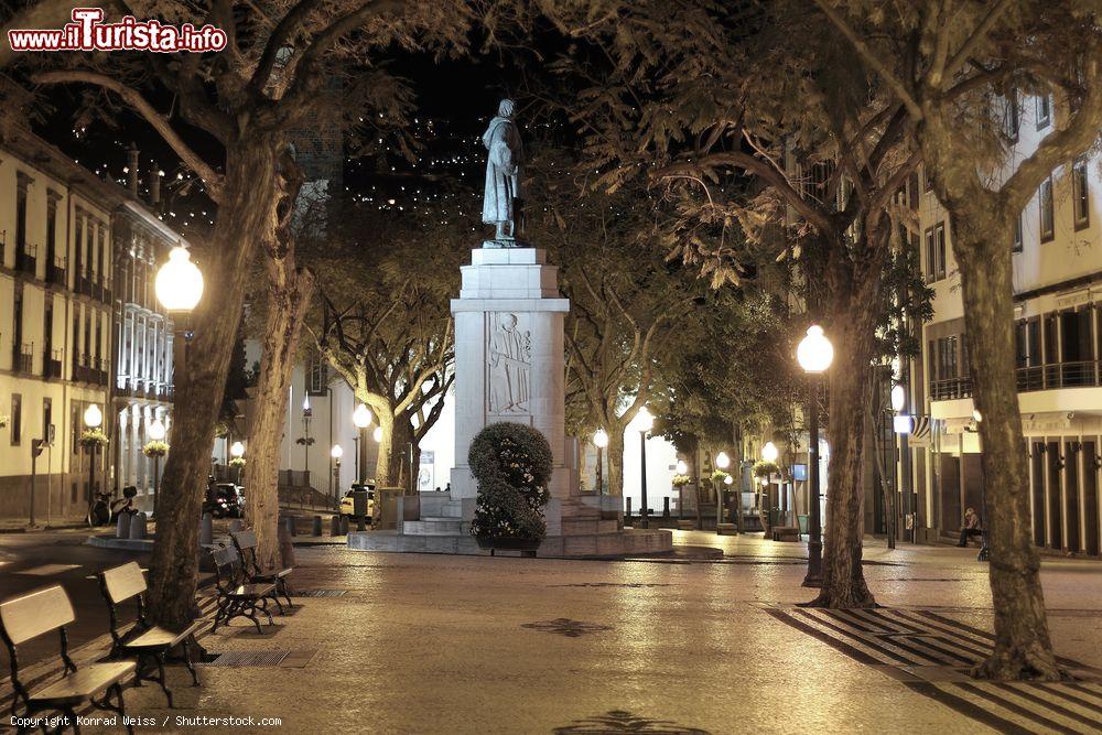 Immagine Avenida Arriaga (Funchal) in uno scatto notturno. Al centro il monumento in onore di João Gonçalves Zarco - foto © Konrad Weiss / Shutterstock.com