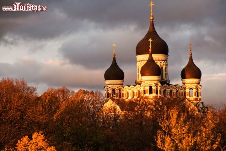 Immagine La cattedrale estone di Aleksandr Nevskij, a Tallinn, fu costruita tra il 1895 e il 1900 su progetto di Mikhail Preobrazhensky in stile russo. In autunno, contro un cielo minaccioso, è ancora più affascinante - © maigi / Shutterstock.com