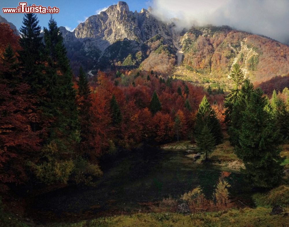 Immagine Foliage autunnale al lago Creme nei pressi di Recoaro Terme, Veneto.