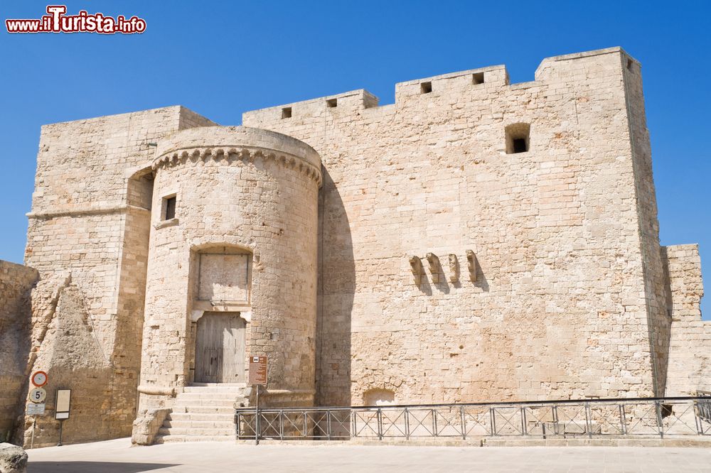 Immagine Il castello di Carlo V a Monopoli, Puglia. Questo suggestivo fortilizio cinquecentesco venne edificato durante la dominazione spagnola della città. La pianta del castello è arricchita da bastioni pentagonali che si innalzano ai cinque vertici.