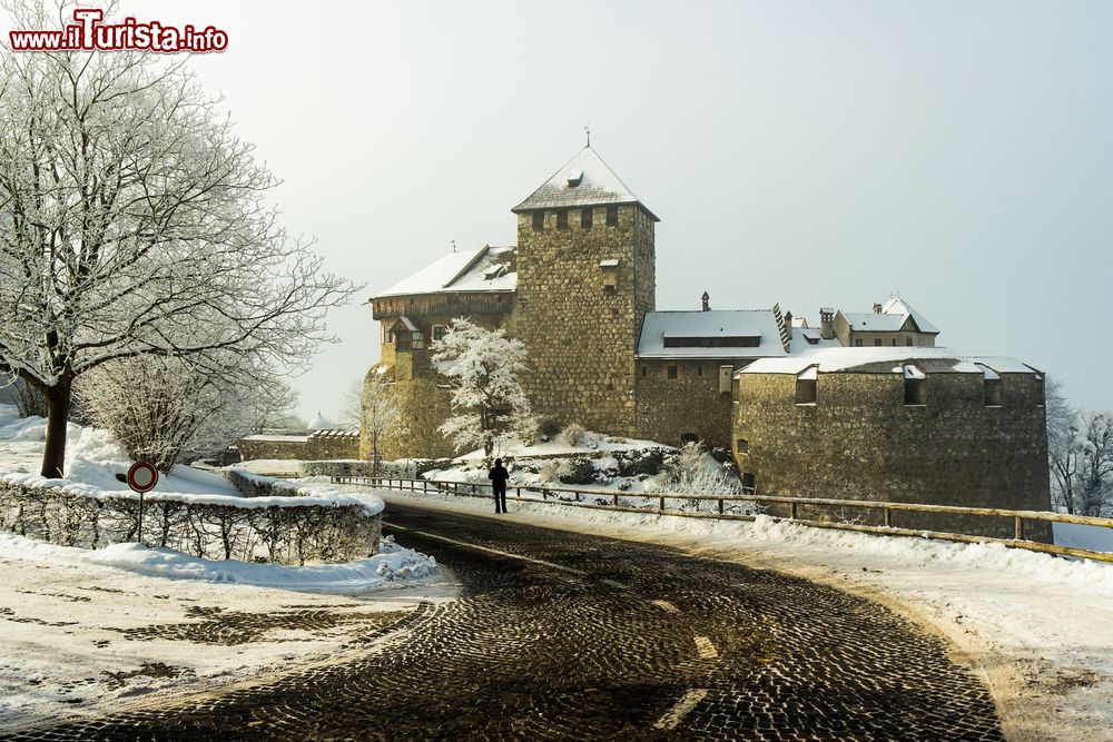 Immagine Il castello di Vaduz in una giornata di neve, Liechtenstein. Il mese più freddo dell'anno è gennaio con temperature che possono scendere sino a  - 3° C.