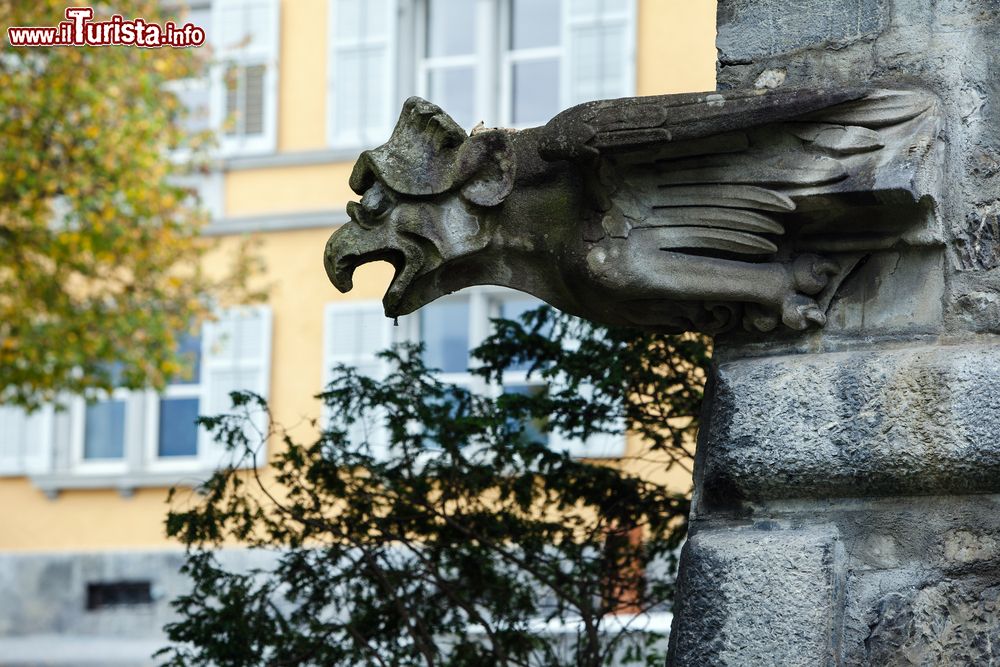 Immagine Il doccione di un antico edificio a Vaduz, Liechtenstein. E' noto anche come gargolla quando si presenta con figure mostruose e mitologiche con l'obiettivo di tenere lontani gli spiriti maligni dai palazzi.