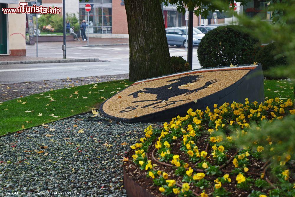 Immagine Il logo della Ferrari in un giardino del centro di Maranello - © Norbert Pencak / Shutterstock.com