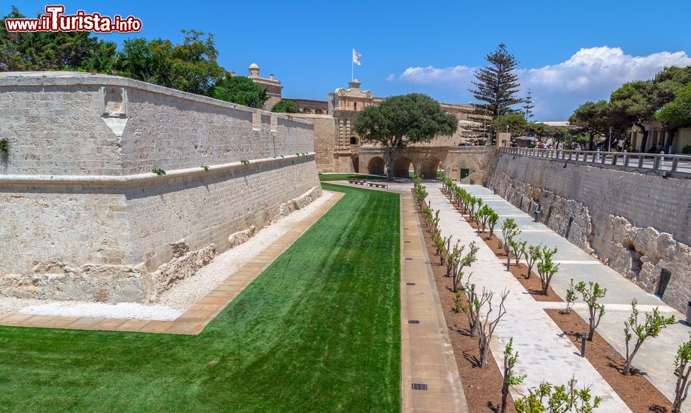 Immagine Ingresso principale e mura di fortificazione di Mdina, Malta. In città si arriva varcando il Main Gate, la grande porta cittadina: da li potrete perdervi fra stradine e vicoletti della fortezza.