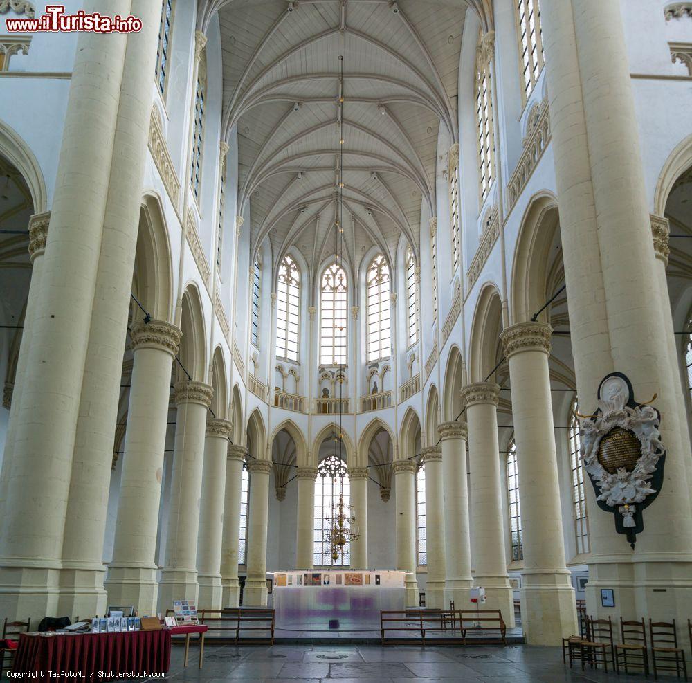 Immagine Interno gotico della chiesa di Hooglandse a Leiden, Olanda. La chiesa di San Pancrazio venne costruita nel XIV° secolo e ampliata un secolo più tardi. Sorge dove i canali Oulde Rijn e Nieuwe Rijn s'incontrano - © TasfotoNL / Shutterstock.com