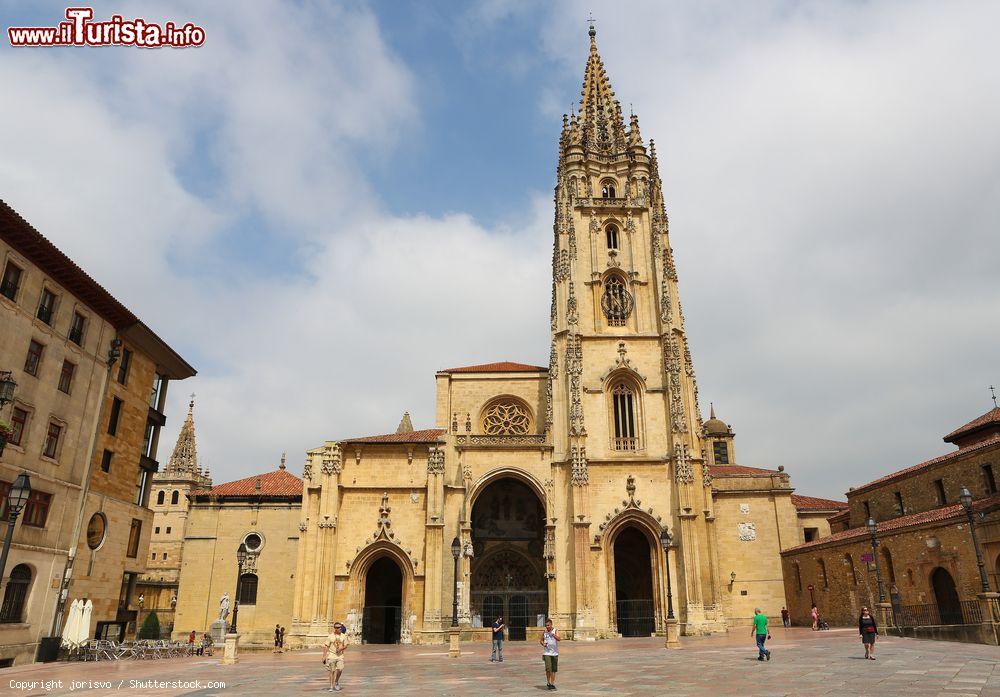 Immagine La cattedrale di San Salvador a Oviedo, Asturie, Spagna. Costruito in stile gotico fiammeggiante, questo imponente edificio religioso ospita la celebre Camara Santa con statue, oggetti preziosi e capitelli, il Museo Diocesano e la Cappella del re Alfonso con le tombe di alcuni sovrani delle Asturie - © jorisvo / Shutterstock.com