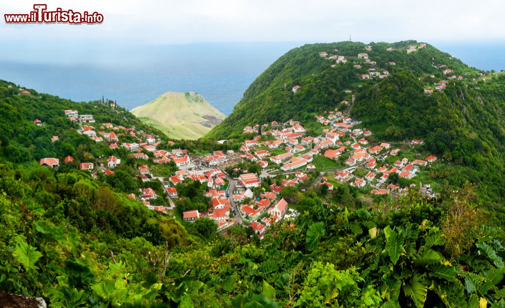 Immagine La piccola cittadina di Windwardside fra i monti dell'isola di Saba, Caraibi, con le case bianche dai tetti rossi.
