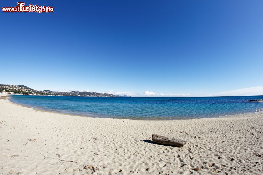 Immagine La spiaggia della Nartelle a Sainte-Maxime, Francia. Con la sua sabbia dorata, è una delle più belle e frequentate della cittadina balneare.