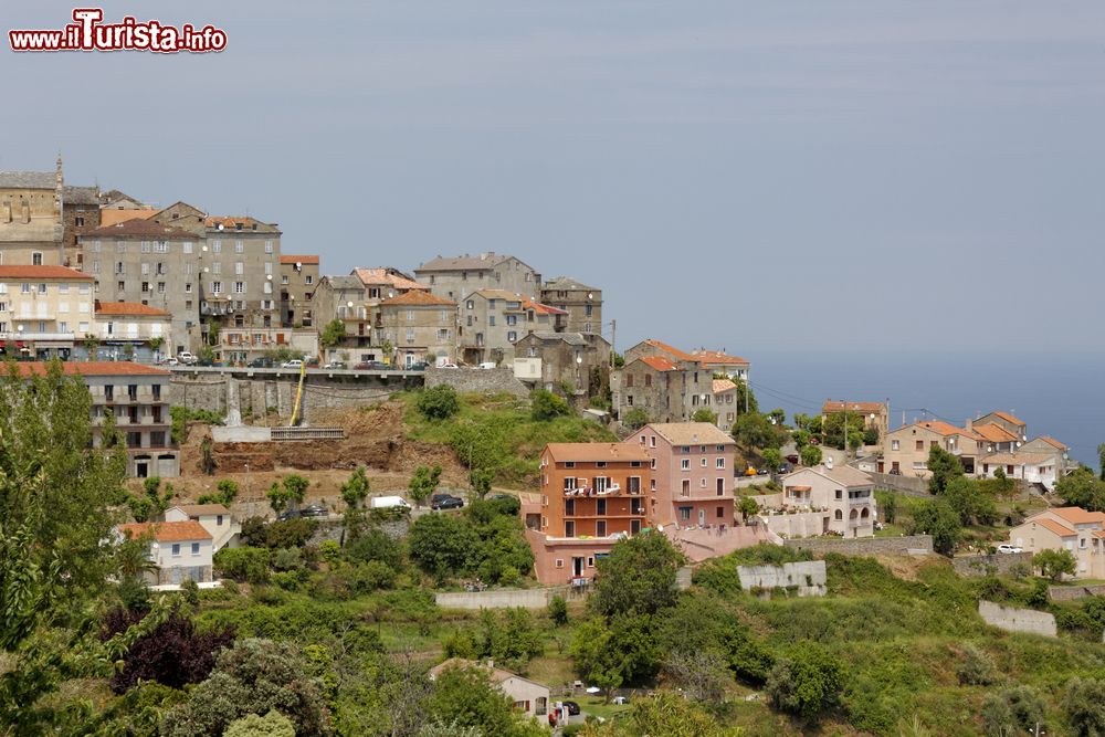 Immagine Le case del centro di Cervione in Corsica, sullo sfondo il Mare Tirreno