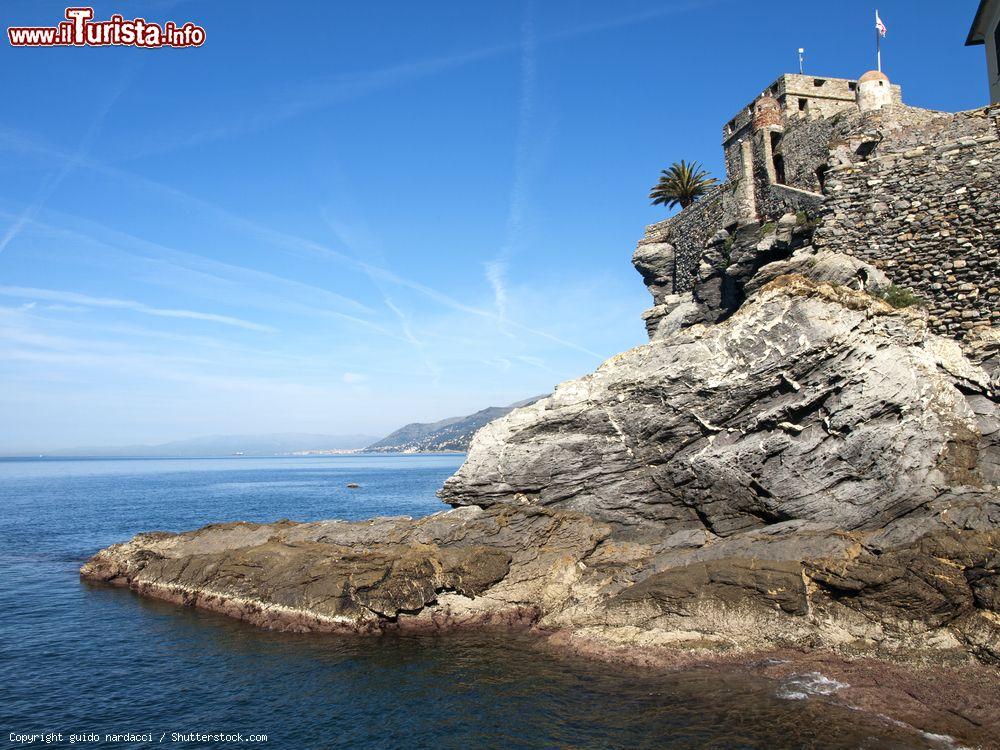 Immagine Le rocce della costa di Camogli e il Castello della Dragonara con le mura del 12° secolo - © guido nardacci / Shutterstock.com