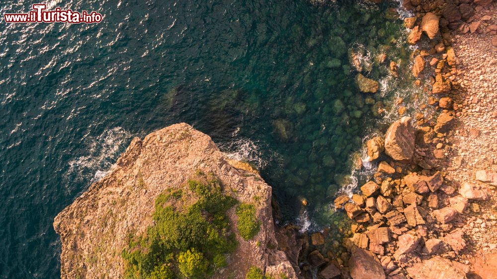 Immagine Le scogliere selvagge della costa dell'Algarve nei pressi di Carrapateira, Portogallo. Sono spesso ricoperte di arbusti con macchie gialle e verdi.
