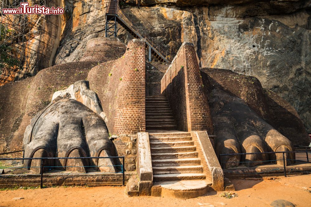 Immagine La scalinata che inizia presso le Lion's Paws, le enormi zampe di leone scolpite nella roccia su uno spiazzo della Lion Rock, dove sorge la fortezza di Sigiriya (Sri Lanka).