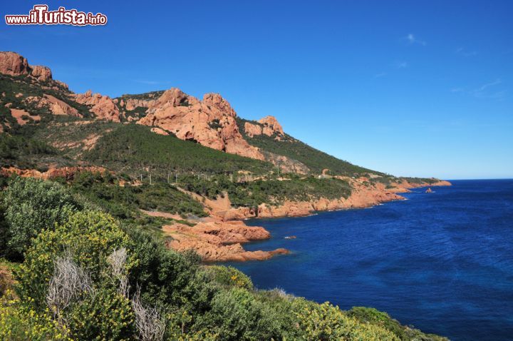 Immagine Massiccio dell'Esterel a Saint Raphael, Francia. Con le sue scogliere di roccia rossastra, gli altopiani stile canyon americano, insenature e golfi nascosti e spiagge sabbiose, l'Esterel rende Saint Raphael una delle mete più interessanti di questo angolo di Francia dal punto di vista paesaggistico - © Pack-Shot / Shutterstock.com