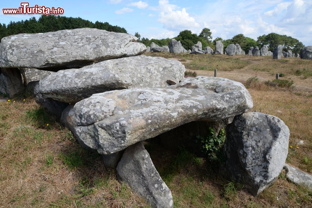 Immagine Megaliti nella cittadina bretone di Carnac, Francia. Siamo nel dipartimento di Morbihan in Bretagna dove sorge Carnac il cui  nome deriva dal termine cairn, il rivestimento in pietrisco e ciottoli dei dolmen.