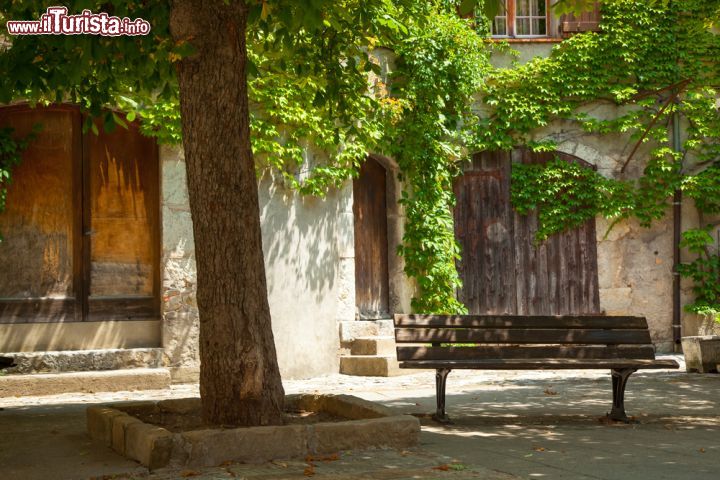 Immagine Una panchina in una piazzetta alberata in centro di Avignone in Francia - © Lynn Y / Shutterstock.com