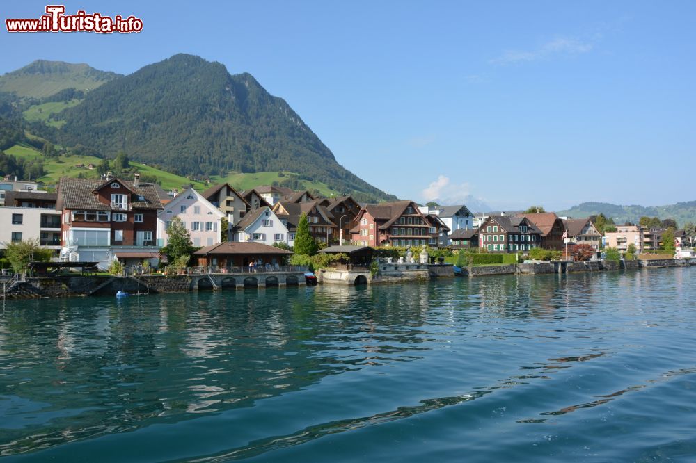 Immagine Panorama del lago di Lucerna, Svizzera: situato a 434 metri sul livello del mare, il lago è circondato da una suggestiva cornice montuosa. Lo si può circumnavigare via terra anche se la strada è lenta e tortuosa.