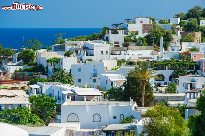 Immagine Panorama dell'isola di Panarea, Sicilia - Le graziose case di Panarea, con le grandi terrazze coperte da pergolati, hanno facciate bianche e sono impreziosite da una ricca vegetazione di palme © EugeniaSt / Shutterstock.com