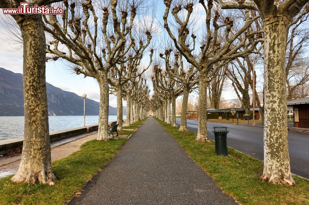 Immagine Passeggiata lungo il lago Bourget a Aix-les-Bains, Savoia, Francia. Il borgo di Aix-les-Bains, noto all'epoca romana con il nome di Aquae Gratianae, si affaccia sulla sponda orientale dello specchio d'acqua.