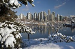 I grattacieli di Vancouver (British Columbia, Canada) e l'Isola di Granville in una limpida giornata di inverno, impreziositi dalla neve - © Josef Hanus / Shutterstock.com
