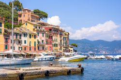 Un bel panorama sulle case di Portofino e sulle barche in mare, Genova, Liguria - © FrimuFilms / Shutterstock.com