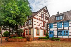 Case a graticcio a Bodenwerder, il luogo di nascita del Barone di Munchausen in Germania