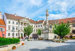 Fo ter, la principale piazza di Sopron, Ungheria. Al suo centro sorge la colonna della Santa Trinità costruita nel XVII° secolo, capolavoro del barocco ungherese - © trabantos ...