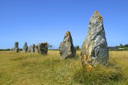 Gli allineamenti dei menhirs di Lagatjar nelle campagne di Camaret-sur-Mer, Bretagna, Francia. Sono i più importanti di questa regione di Francia: nel 1883 sono stati dichiarati monumenti ...