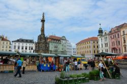 Il mercato nella piazza centrale di Olomouc, in Moravia.