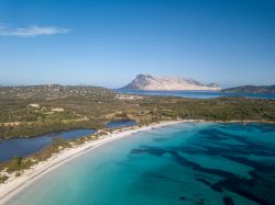 La spiaggia di Cala Brandinchi anche chiamata Tahiti per le sue sabbie bianche ed acque trasparenti. San Teodoro, Sardegna.