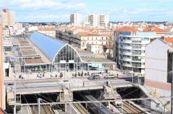 La stazione ferroviaria di Montpellier, dipartimento dell'Herault, vista dall'alto (Francia).
