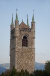 La torre della chiesa di Tutti i Santi a Vevey, Svizzera.
