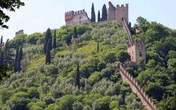 Le mura del castello di Marostica, Vicenza, Veneto. Lunga circa 1800 metri, la cinta muraria collega le due strutture che costituiscono il castello, quella Inferiore e quella Superiore. La loro ...