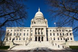 Rhode Island State House a Providence, Stati Uniti d'America. Il Campidoglio di Providence venne costruito fra il 1895 e il 1904 ma negli anni '90 del Novecento ha subito notevoli modifiche. ...