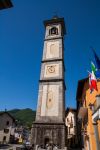 Torre campanaria nel paesino di Re, Piemonte. Il centro sorge a circa 700 metri sul livello del mare.
