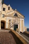 Una chiesetta di Spotorno, provincia di Savona, Liguria. Da qui si gode un suggestivo panorama sul Mar Mediterraneo.
