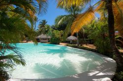 Una piscina sull'isola di Anguilla, Caraibi, America Centrale, vista fra le palme.



